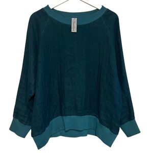 Pamela Mayer XL long sleeve top art to wear linen blend crewneck ribbed trim